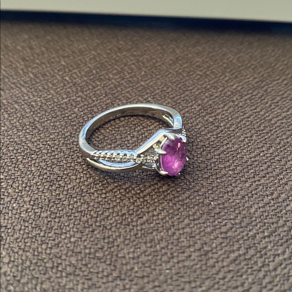 Elegant Silver plated Ring with Purple Gemstone
